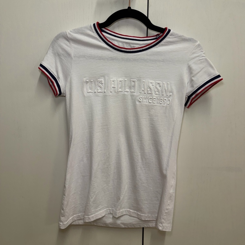 U.S. Polo Assn. White Tee with Red and Blue Trim